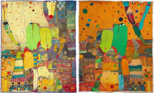 Hugette Caland-Rossinante Under Cover III diptych 51x84  mixed media on canvas 2011