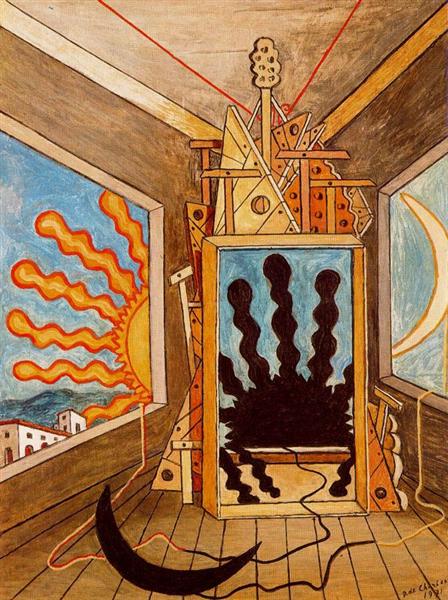 Giorgio de Chirico metaphysical-interior-with-sun-which-dies-1971