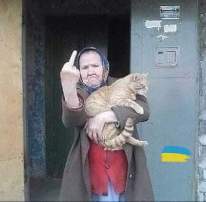 Defiant Ukrainian Grandmother with Cat