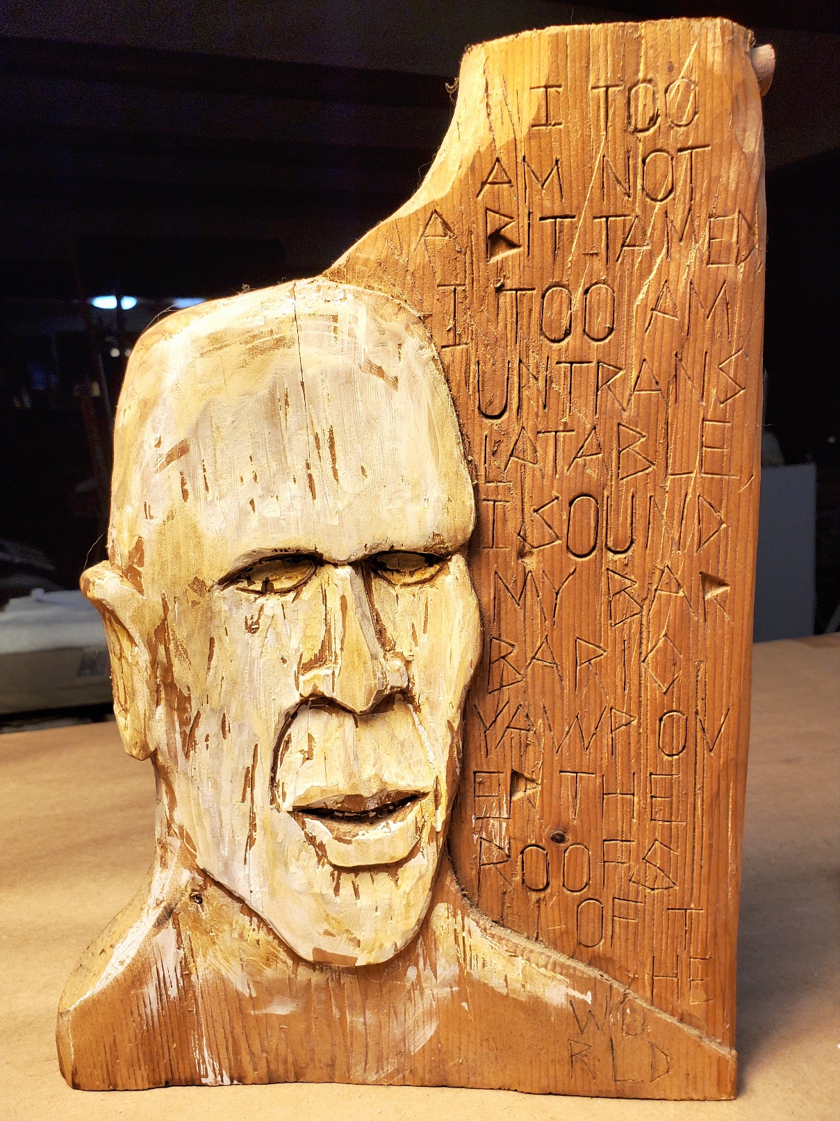 GC Myers- Barbaric Yawp carving